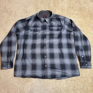 Swiss Tech Flannel Shirt Mens Gray & Black Plaid Long Sleeve Casual Button Up XL